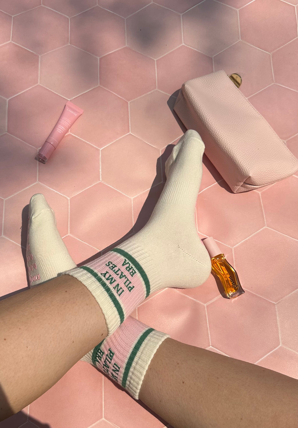 Green pink exercise grips