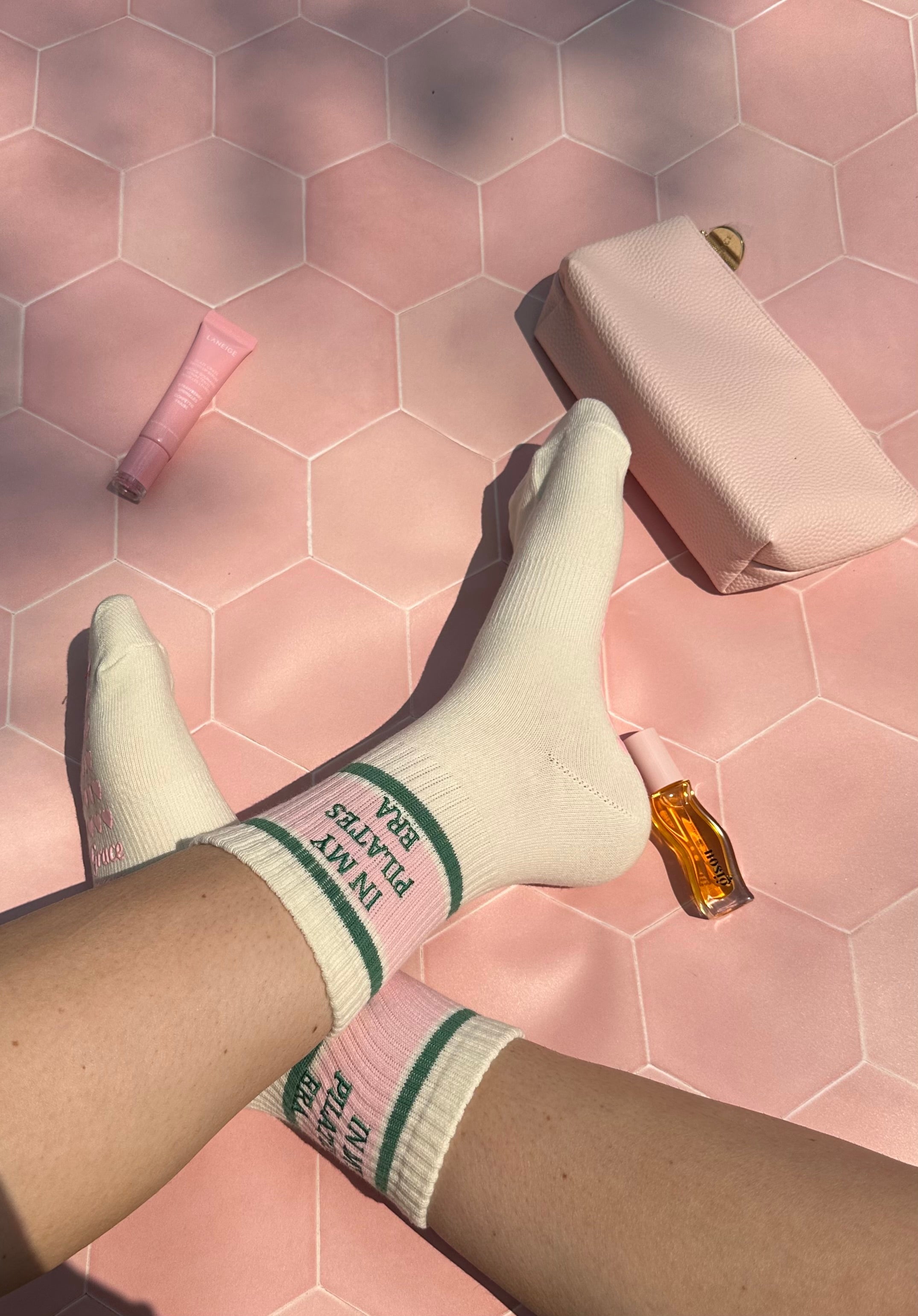 Green pink exercise grips
