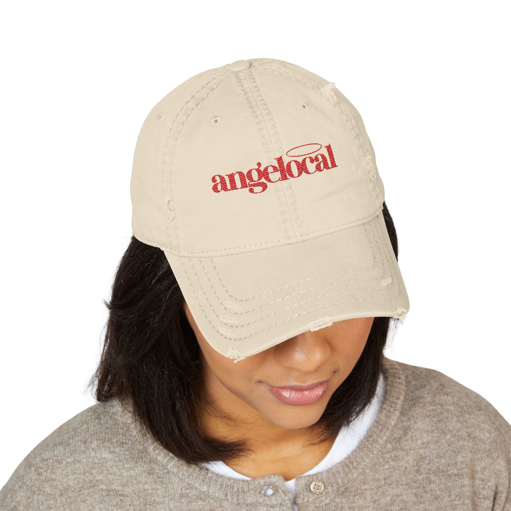 'Angelocal' Embroidered Distressed Dad Hat