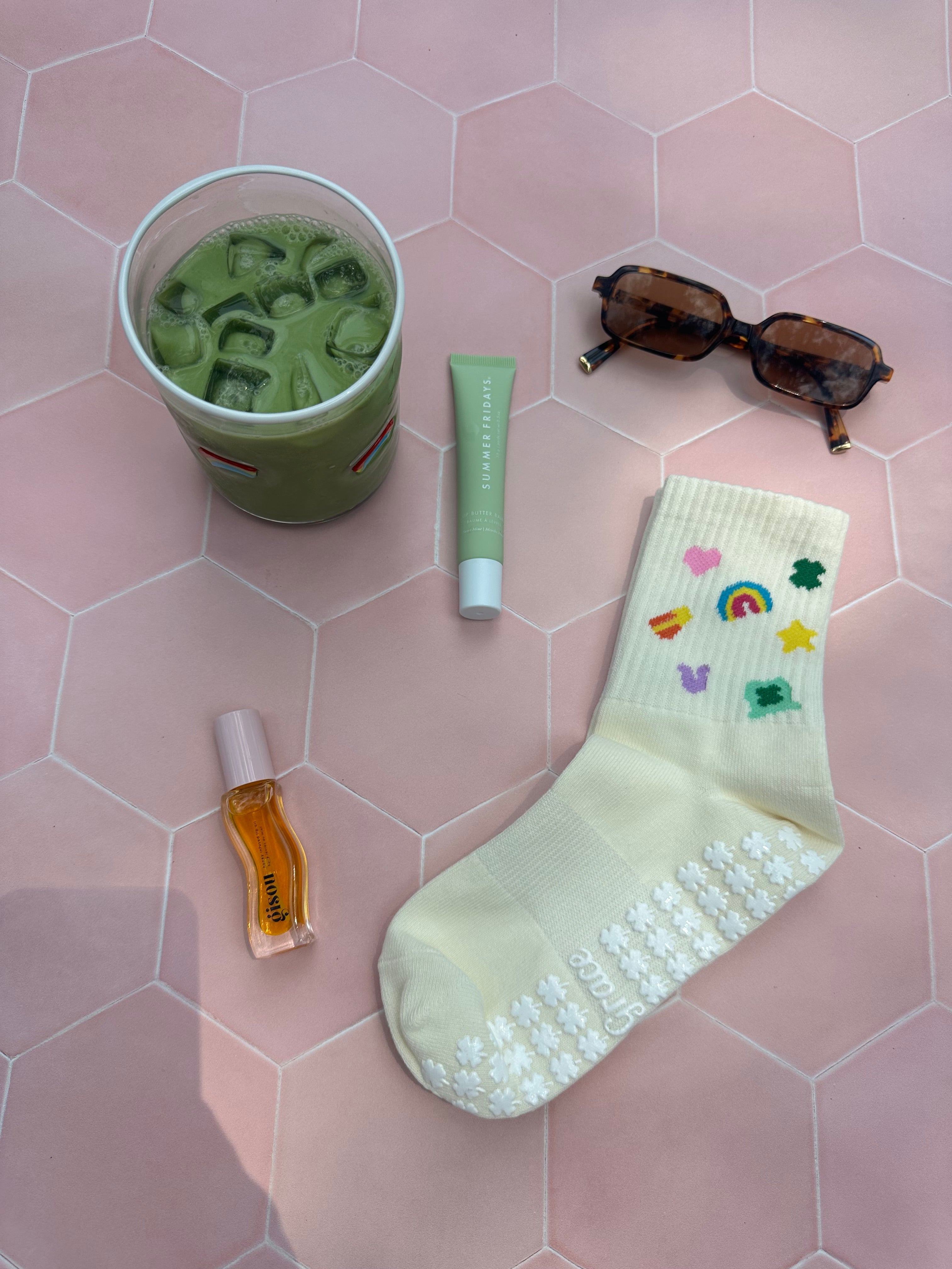 Cream yoga grip socks