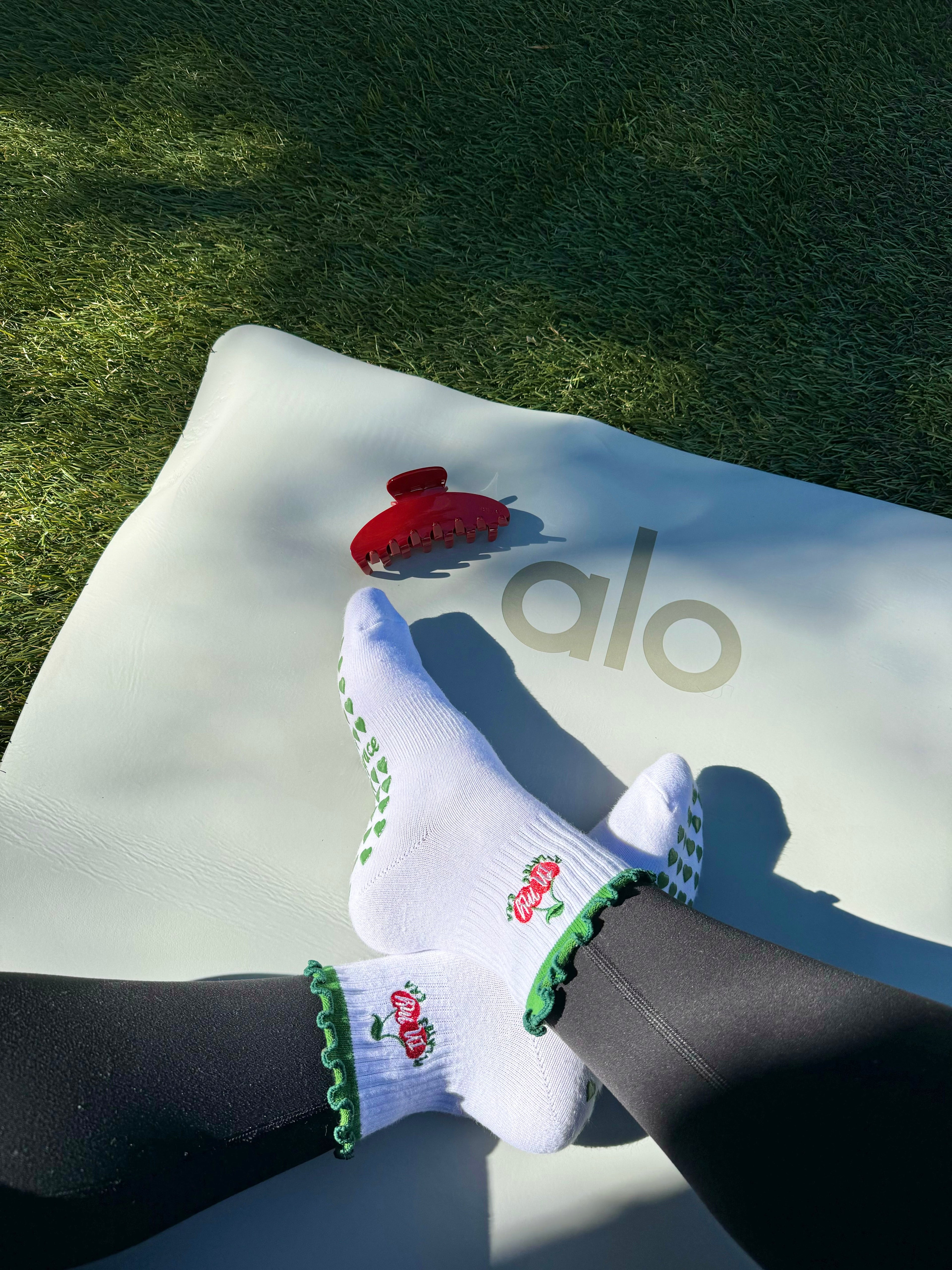 Green ruffle grip socks