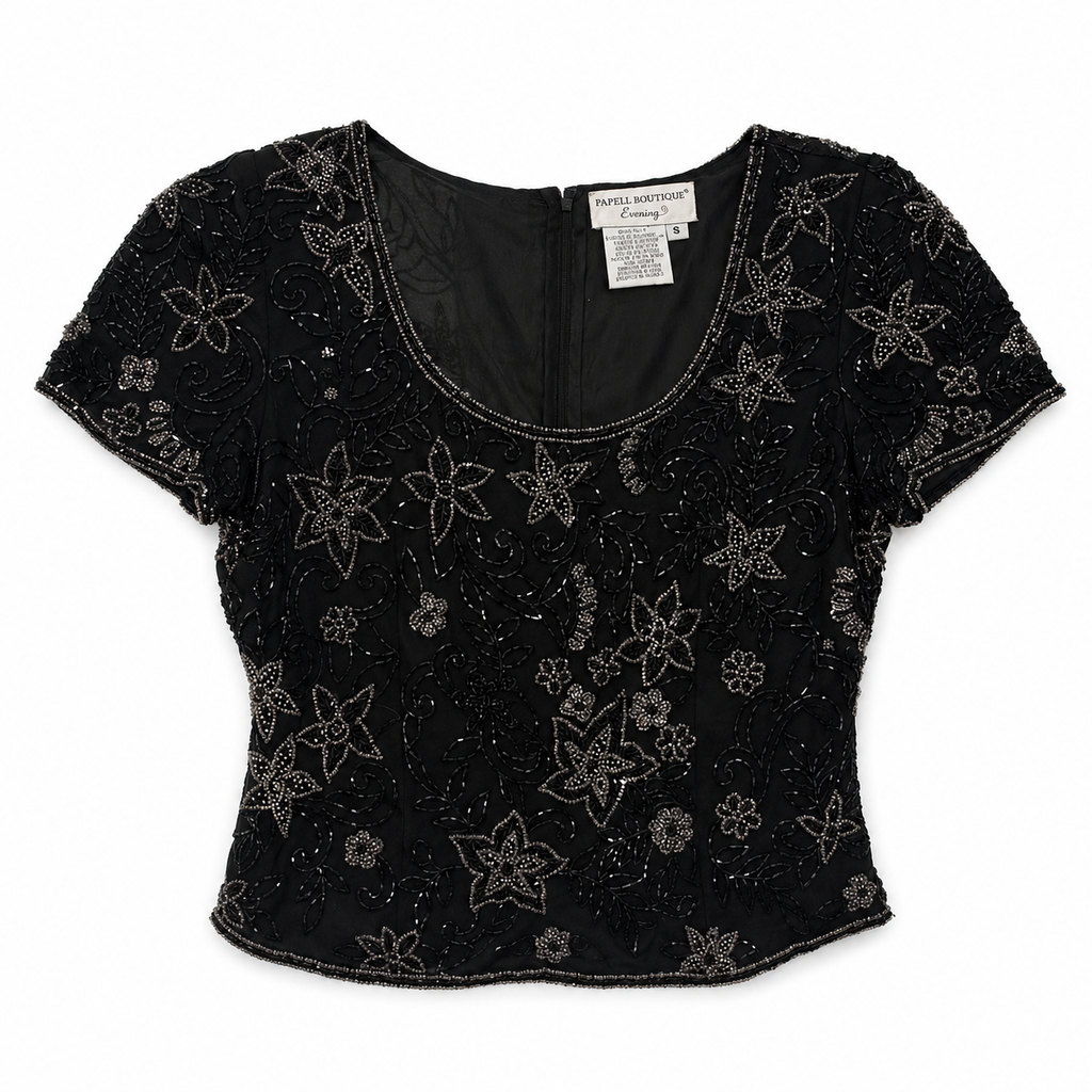 Midnight Beaded Short Sleeve Top