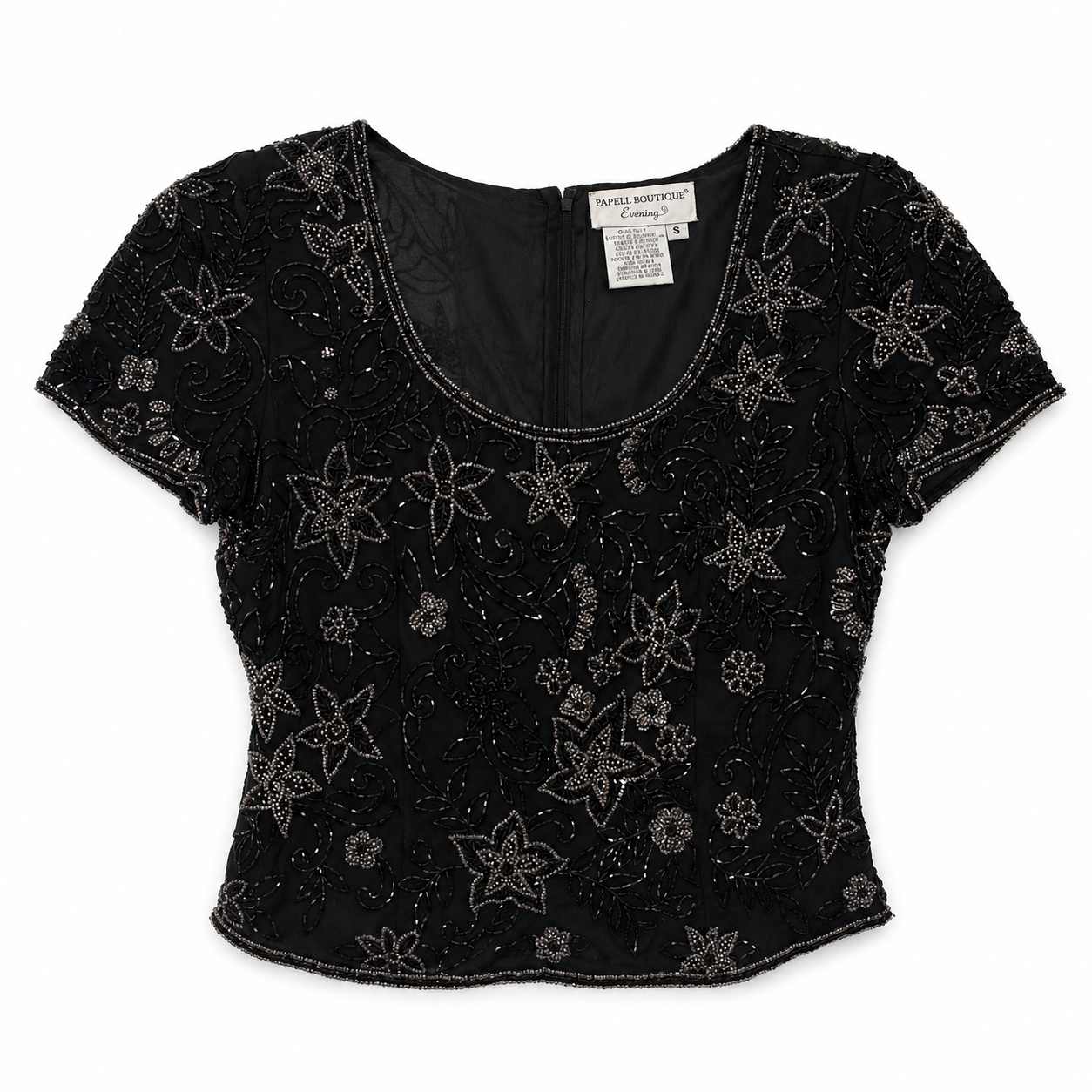 Midnight Beaded Short Sleeve Top