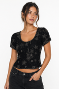 Midnight Beaded Short Sleeve Top