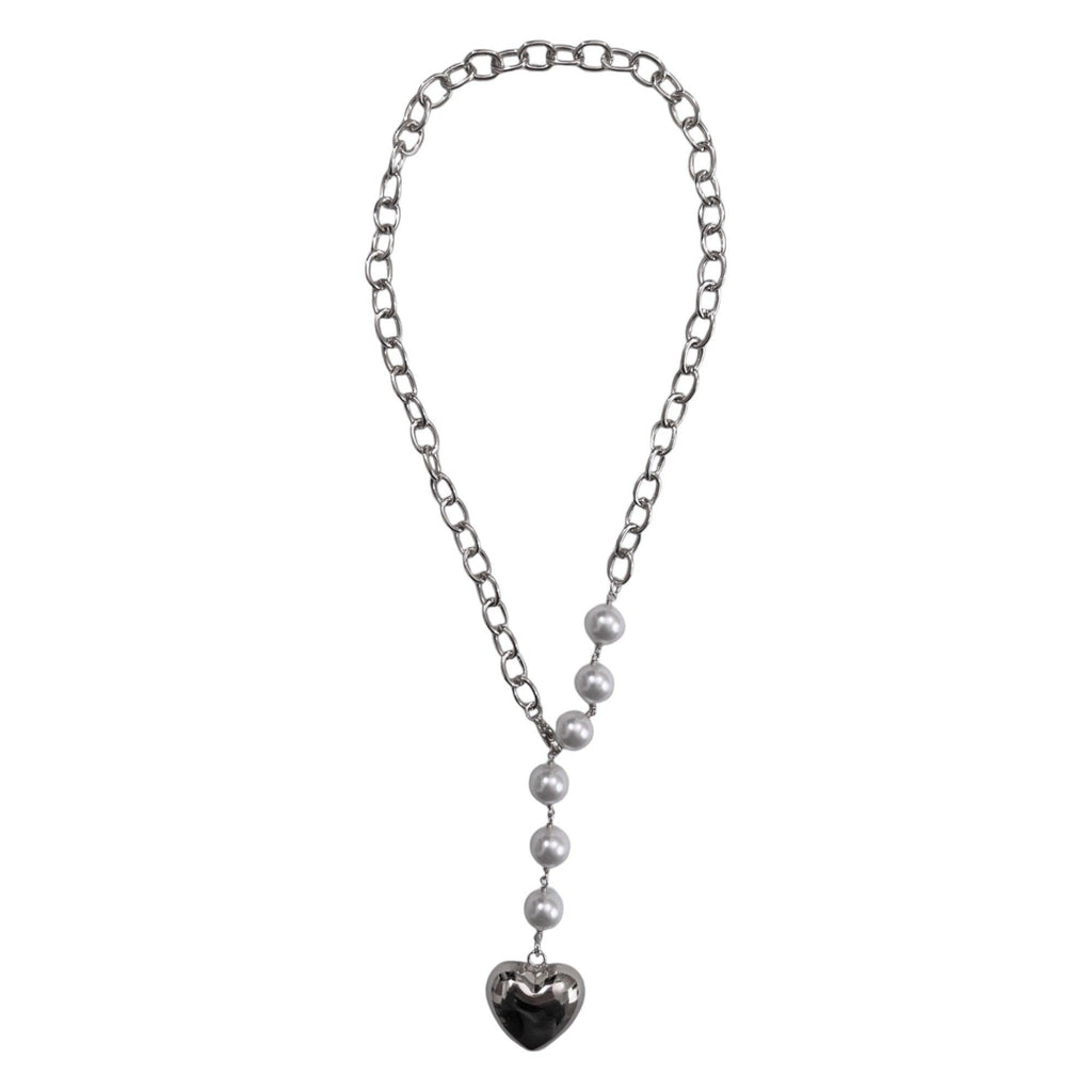 PUFFY HEART PEARL NECKLACE SILVER - Aurelia
