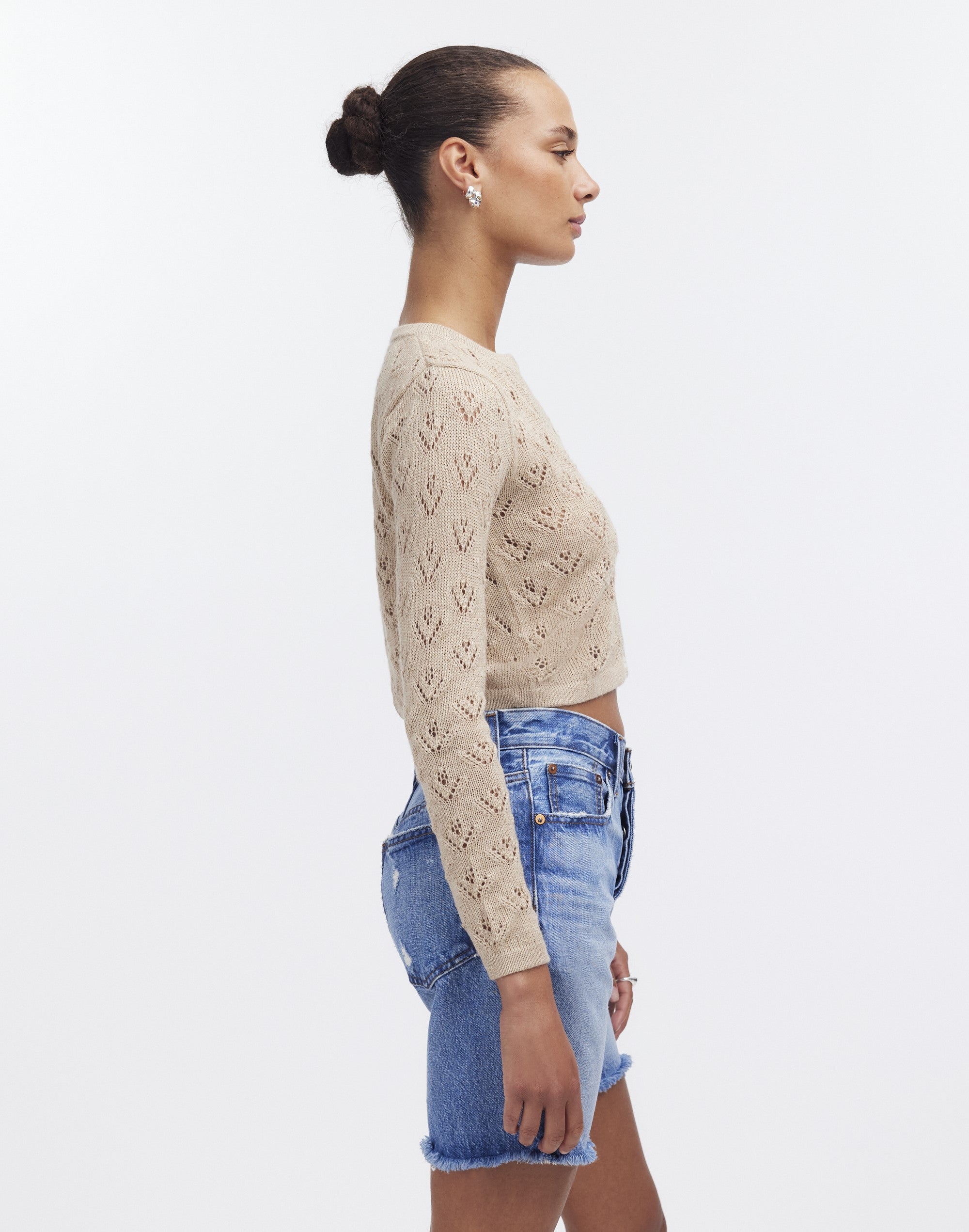 Qupana Alpaca Cardigan — cropped baby alpaca cardigan with delicate lace stitch, lightweight and handmade in Bolivia.