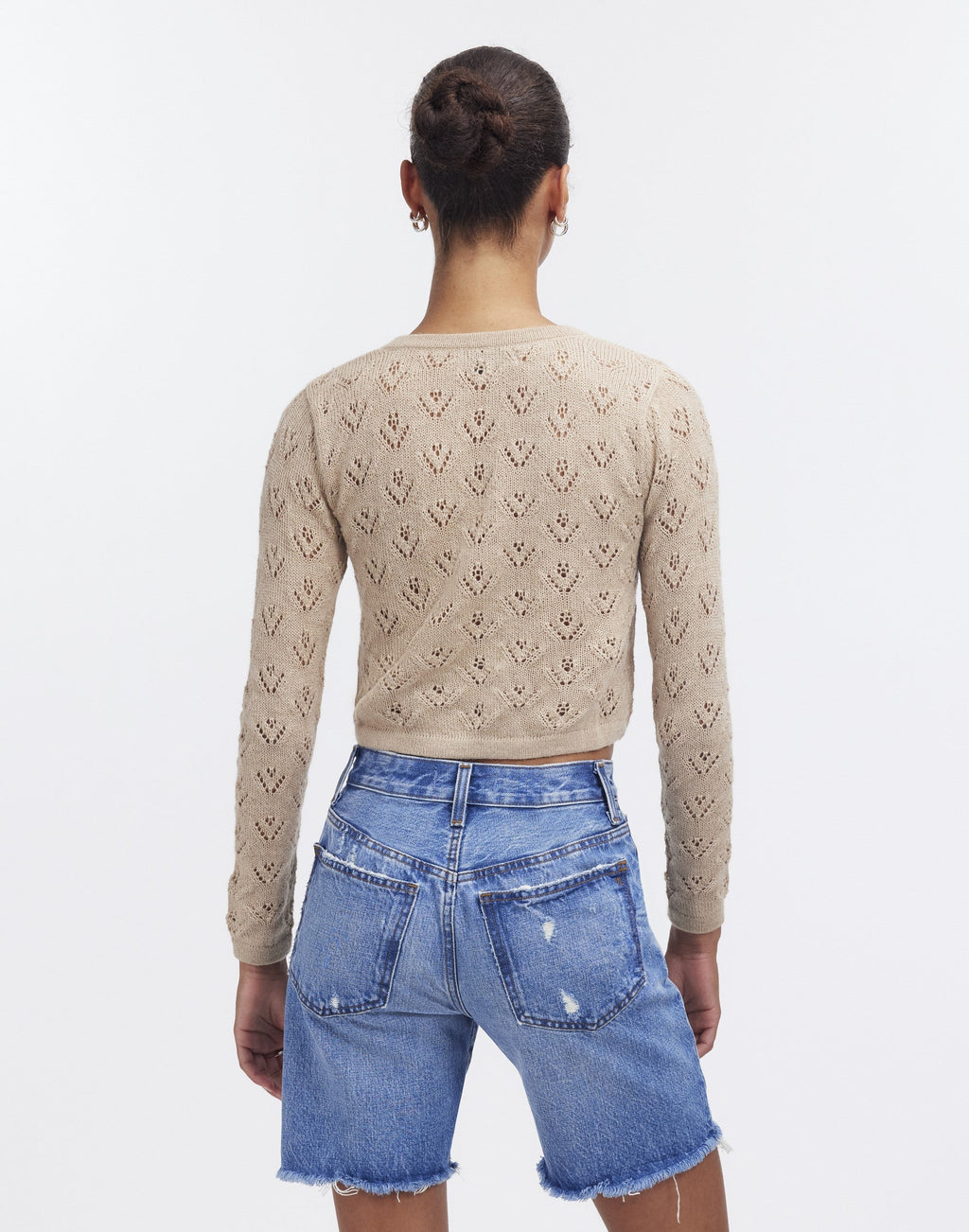 Qupana Alpaca Cardigan — cropped baby alpaca cardigan with delicate lace stitch, lightweight and handmade in Bolivia.