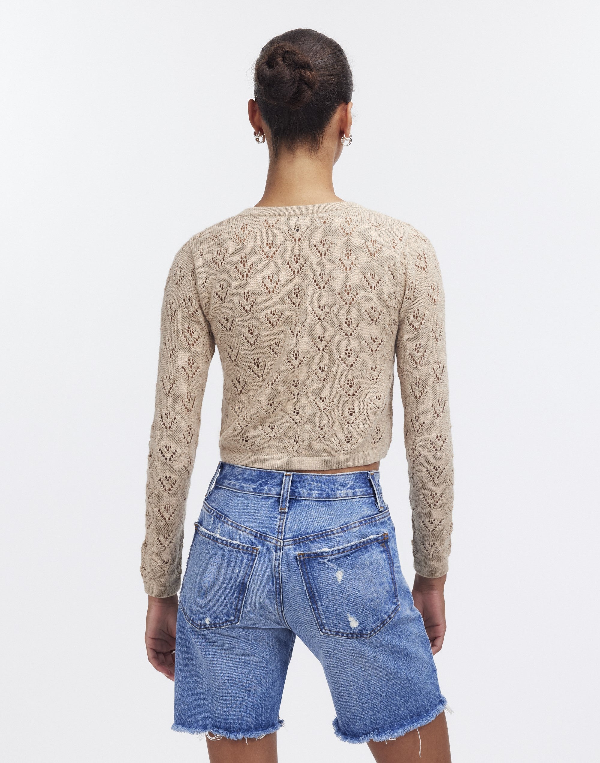 Qupana Alpaca Cardigan — cropped baby alpaca cardigan with delicate lace stitch, lightweight and handmade in Bolivia.