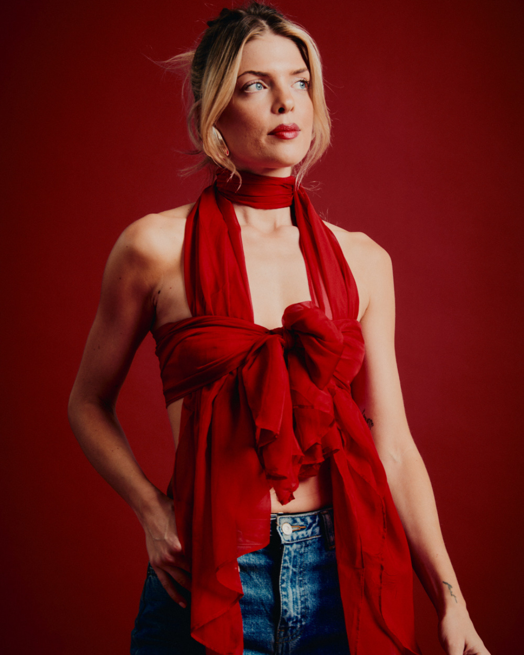 The Solaris Pareo - Ruby Red Silk Chiffon