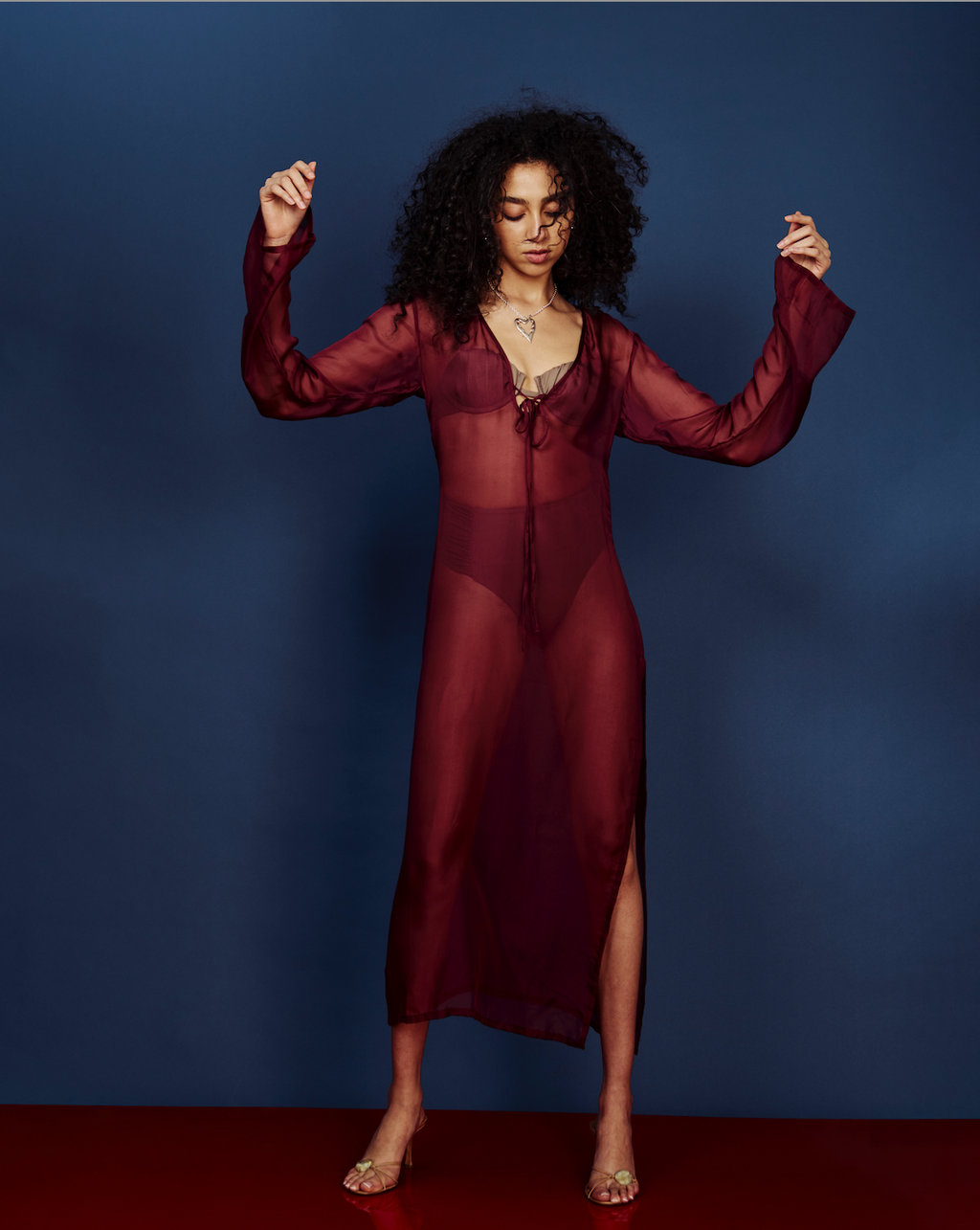 The Antares Kaftan - Rhubarb Silk Chiffon