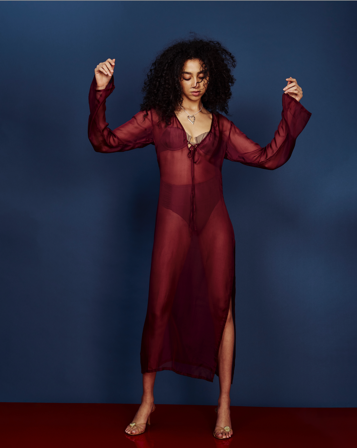 The Antares Kaftan - Rhubarb Silk Chiffon