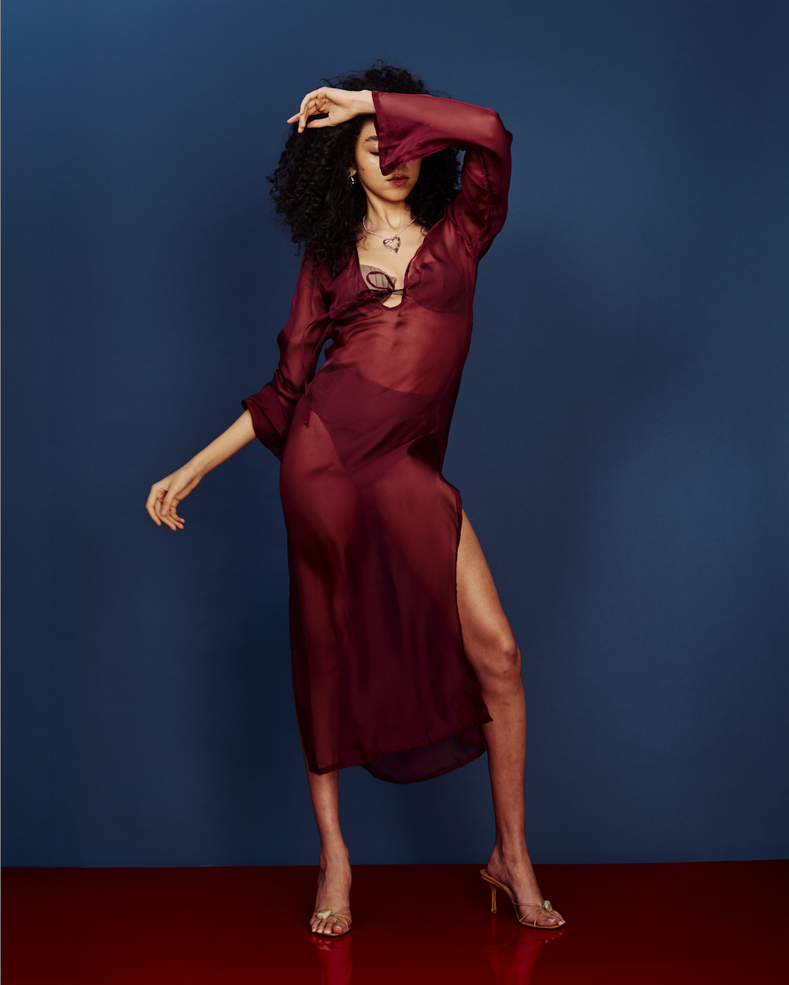 The Antares Kaftan - Rhubarb Silk Chiffon