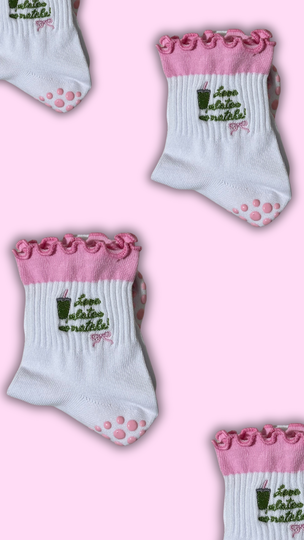 Ruffled pink matcha socks