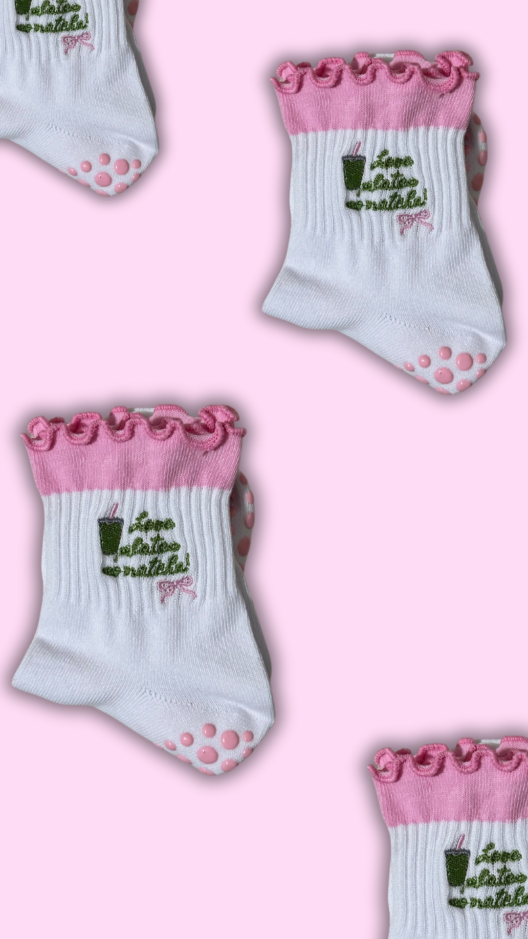 Ruffled pink matcha socks