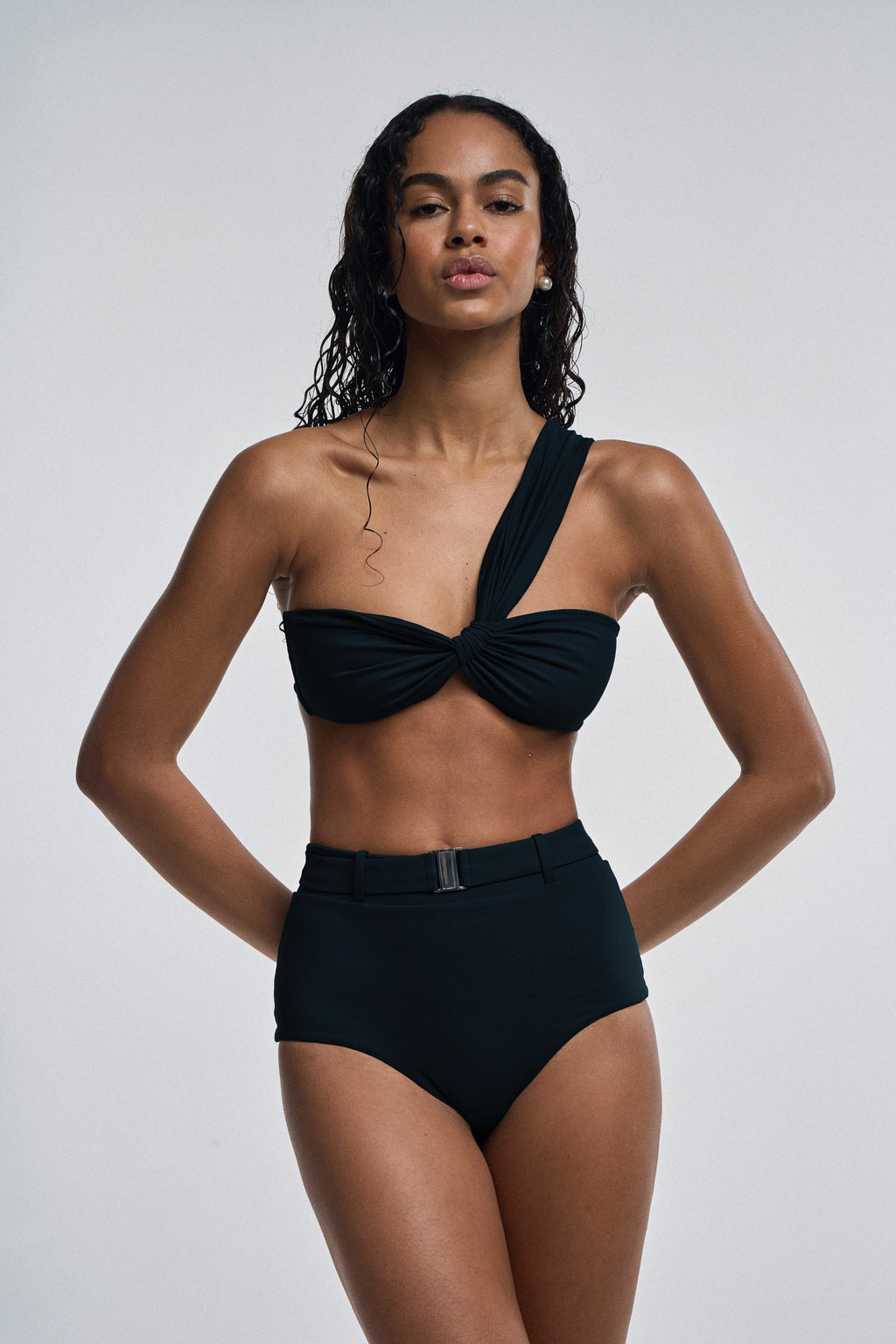 Onyx One Shoulder Ruched Top - Black
