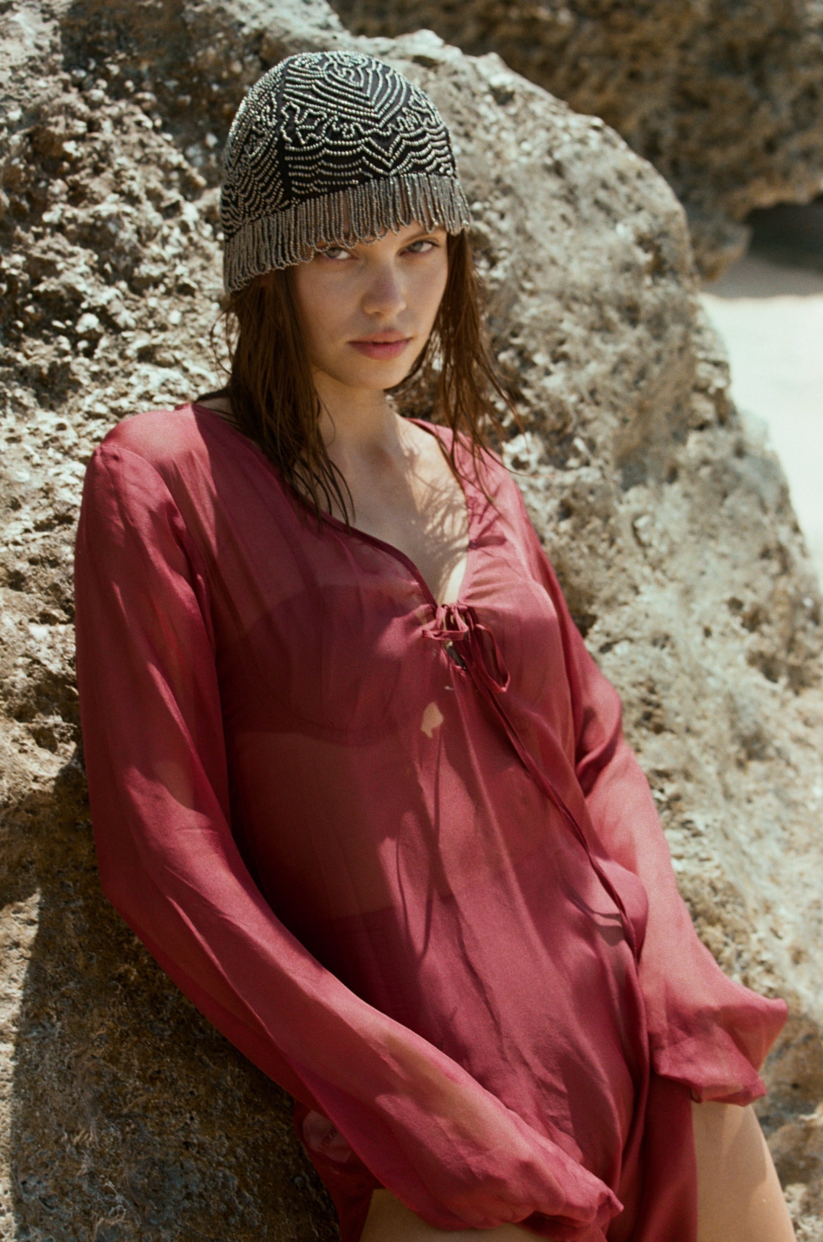 The Antares Kaftan - Rhubarb Silk Chiffon