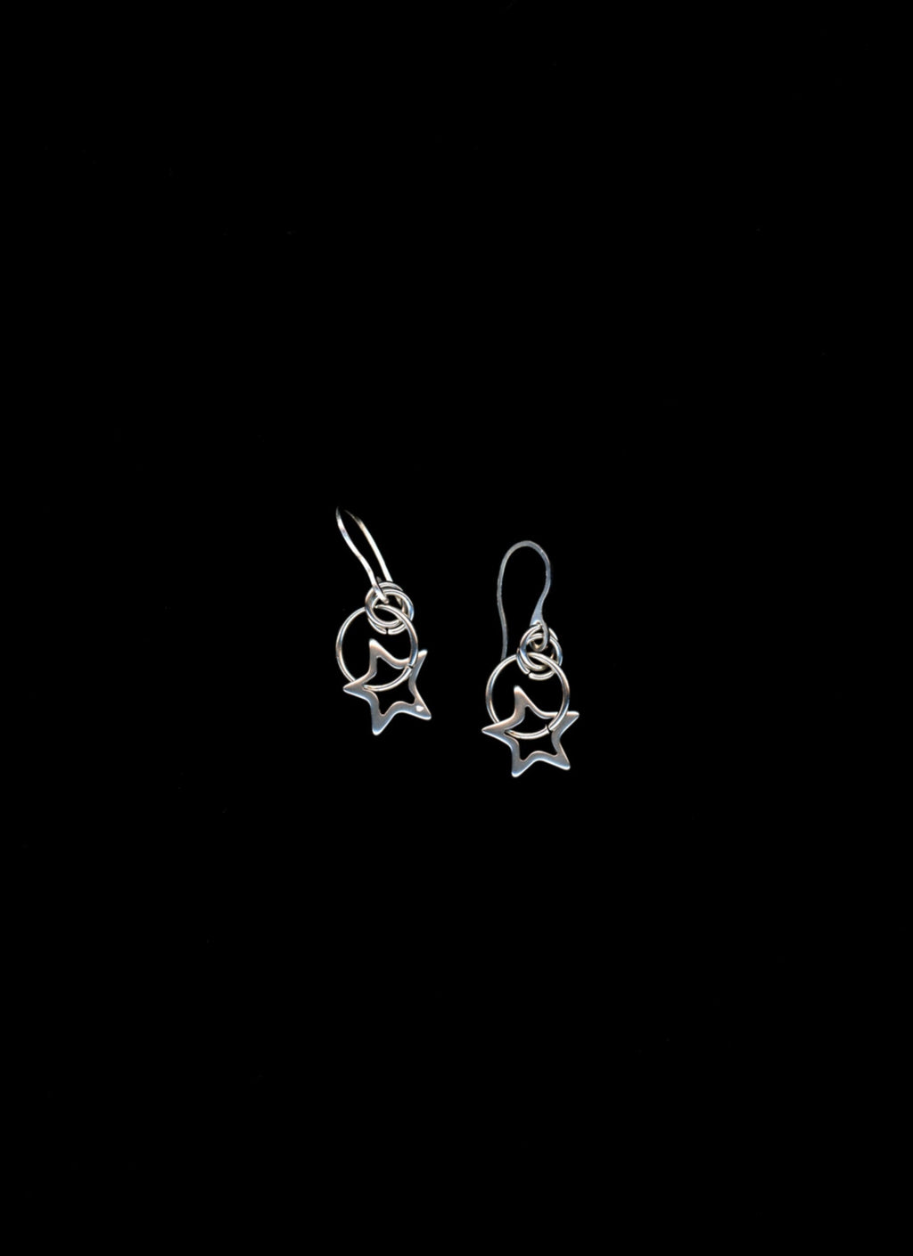 Star-shaped earrings on a black background
