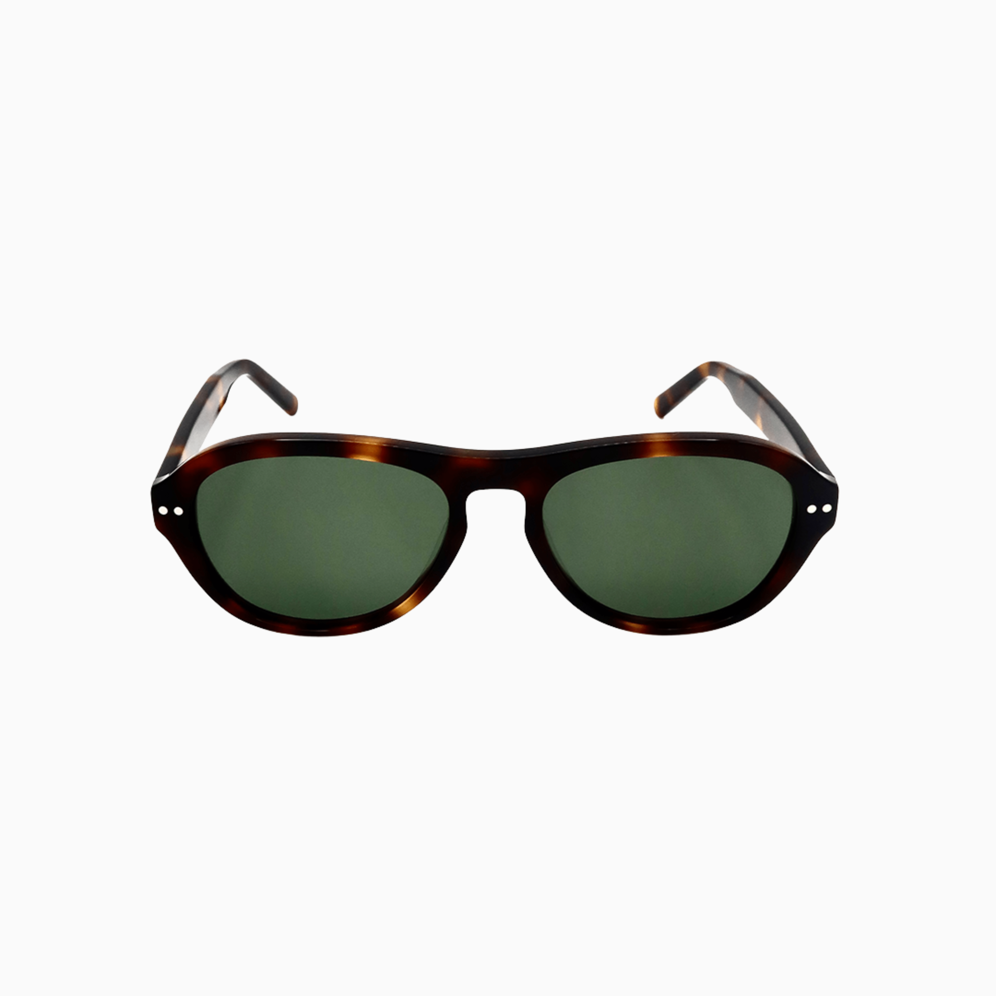 Ciren oval tortoiseshell acetate sunglasses with dark green lenses, front view