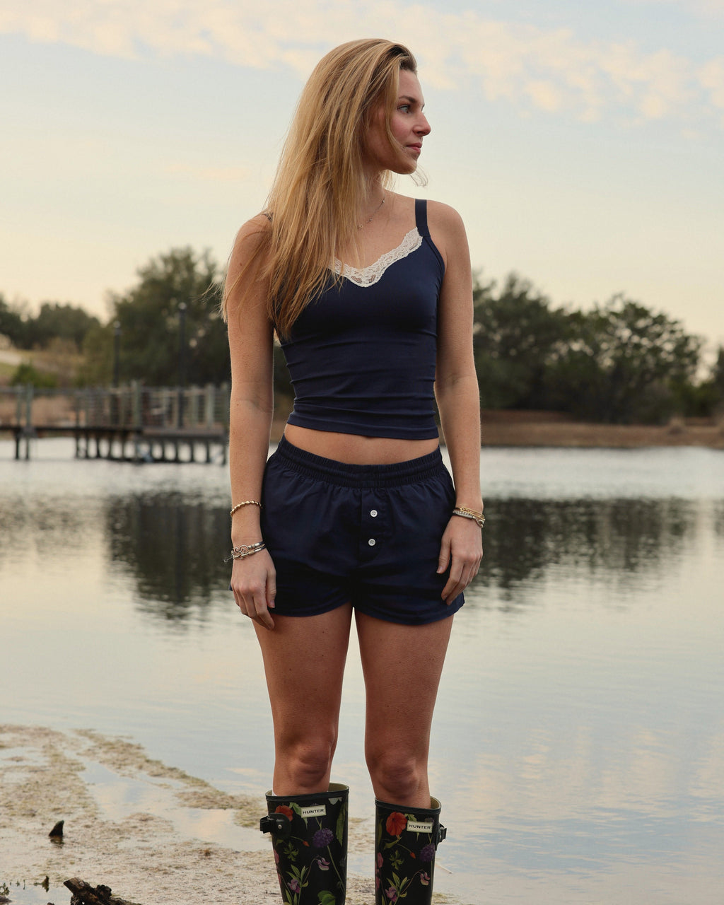 100% cotton women's boxer short navy blue